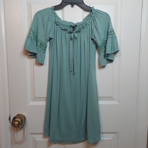 Love By Chesley Seafoam Green Off Shoulder Short Sleeve Mini Dress Boho Size S